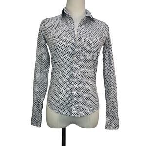 Frank & Eileen Barry Black White Airplane Print Cotton Shirt